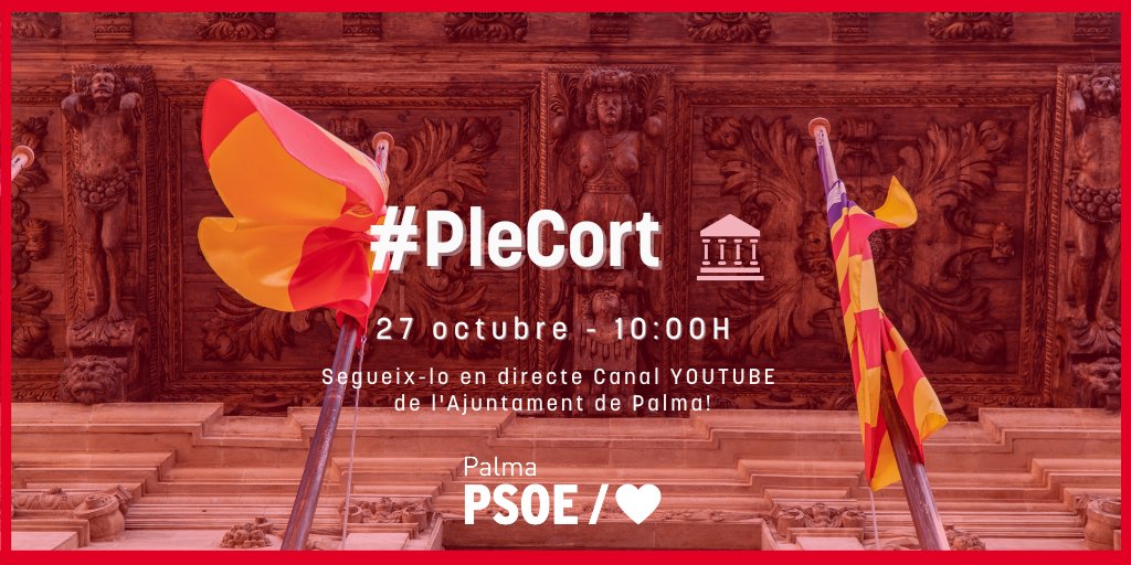 🌞Bon dia!👋🏻 🕰️A les 10 h comença el #PleCort del mes de octubre. 💻Podeu seguir-lo en directe a través del canal de YouTube de l'@ajuntpalma ➡️ youtube.com/user/ajuntpalma #PalmaElFuturÉsAra