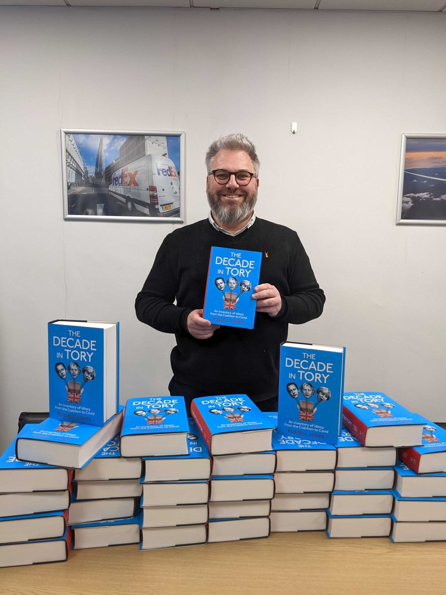 If you love #TheWeekInTory you'll hate The Decade In Tory by me, Russell Jones (my Sunday name), in bookshops from today. Please remember not to kick your pets or throw furniture while reading it. Alcohol recommended. Enjoy! #TheDecadeInTory Reviews follow 🧵