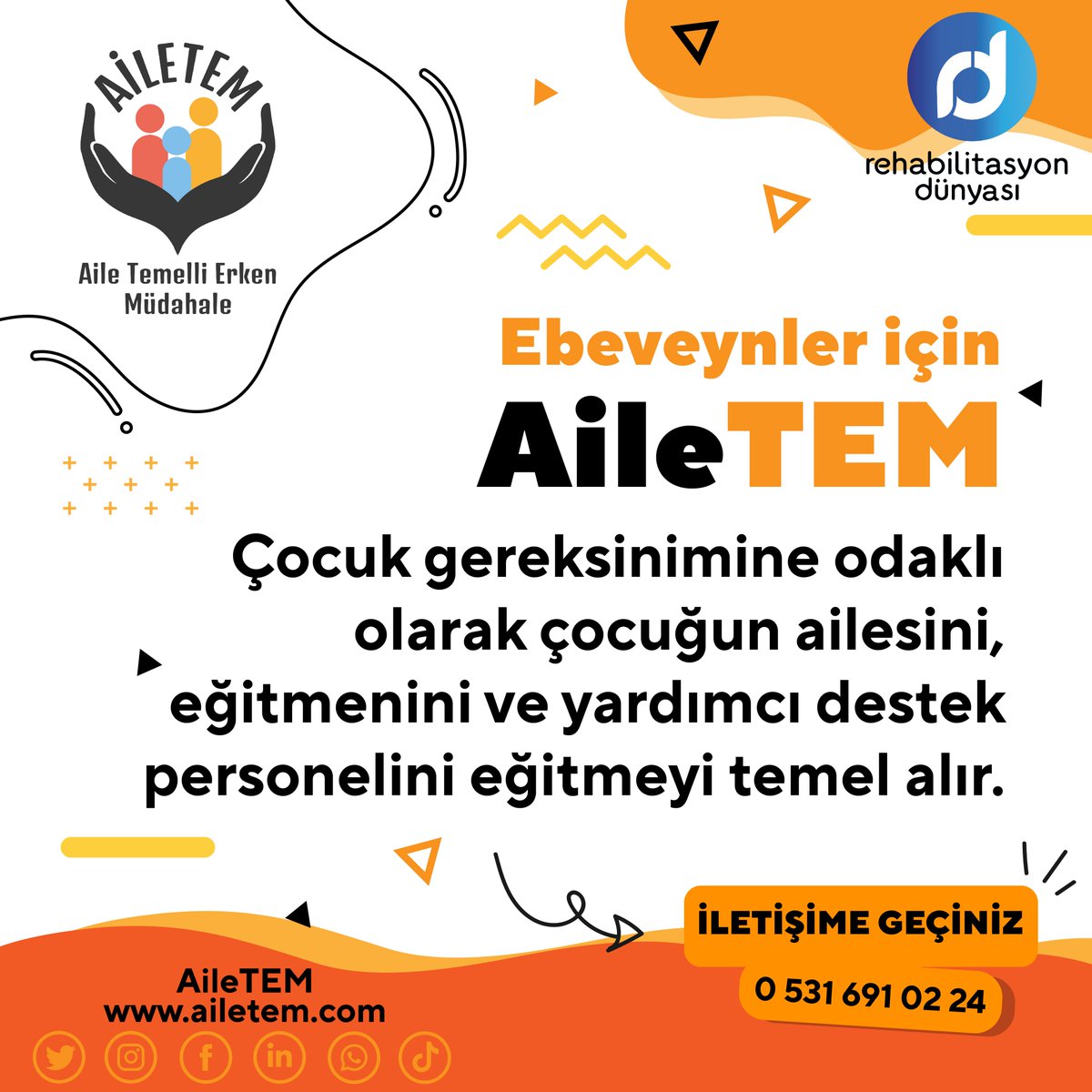 AileTEM, eğitim sürecine ailenin aktif katılımını sağlayarak eğitim planlamasını etkin kılar.
#ailetem
#rehabilitasyondünyası #özeleğitim
#özeleğitimrehabilitasyon
#kurumsaldanışmanlık #otizm
#gelişimyetersizliği
#danışmanlık
#erkenmüdahale
#osb
#kesfetteyiz
#riskliçocuk