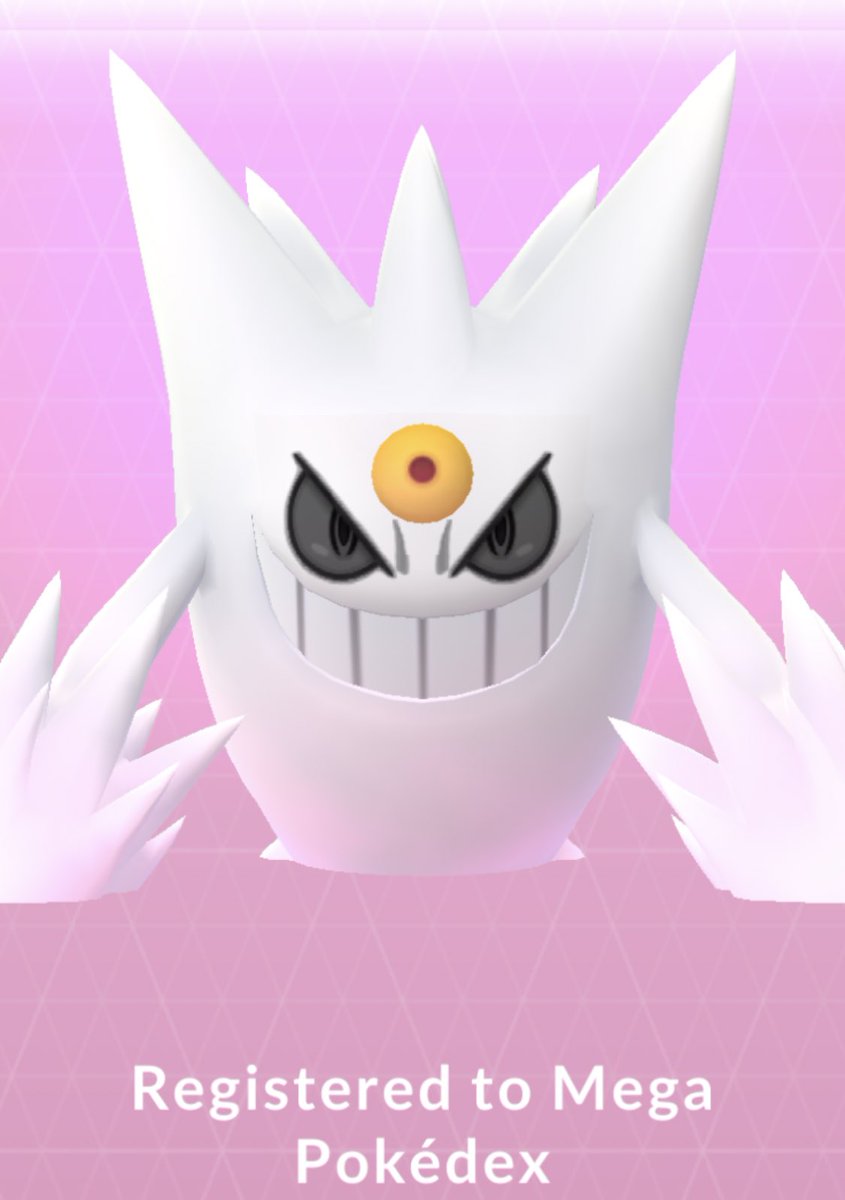 CowlingHouse's tweet photo. Doubt I’ll be catching another shiny Gastly so might as well Mega Evolve the one I have 👁️ #megagengar #pokemongo #shinymega https://t.co/HIYUpZLEsV