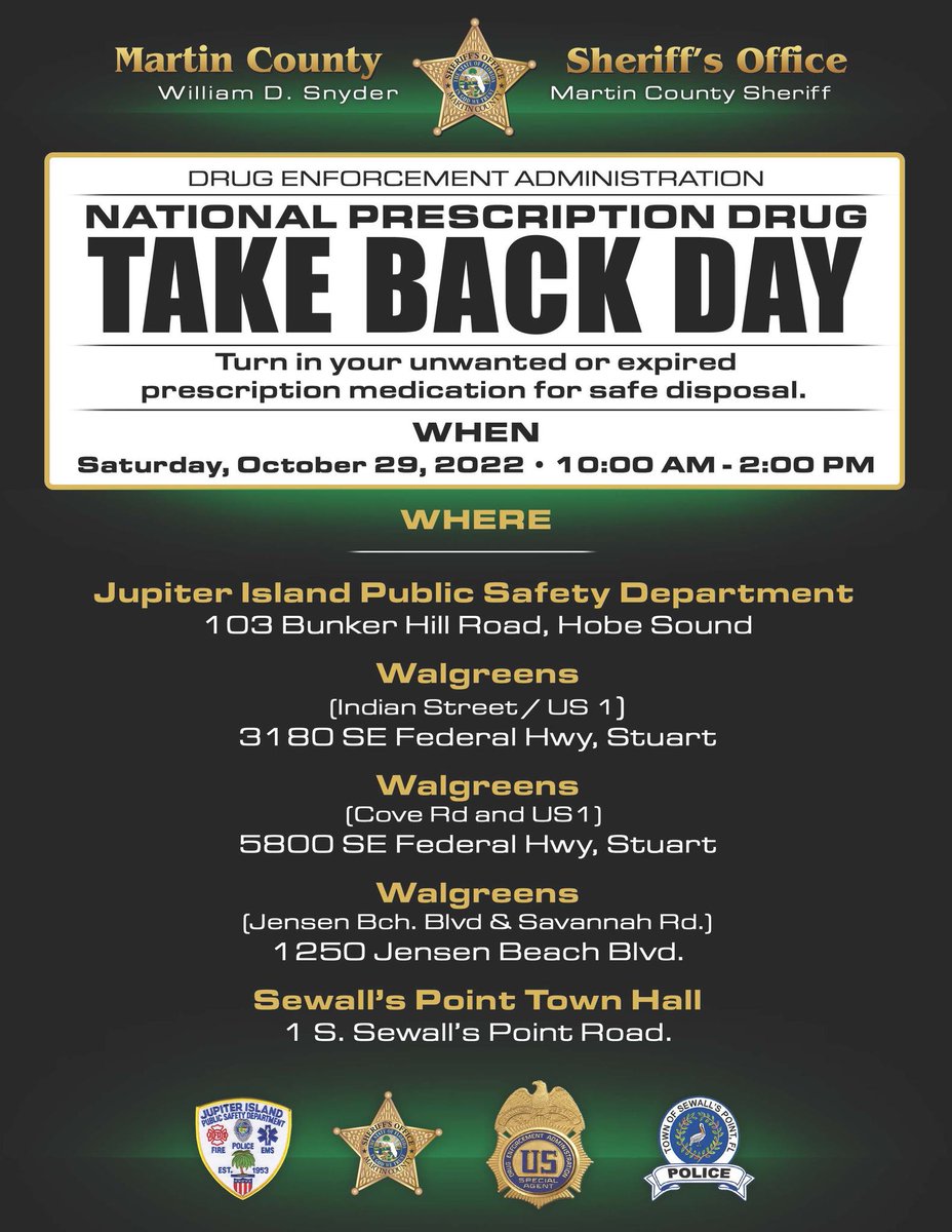 #TakeBackDay!  Turn in your unwanted or expired prescription meds. October 29 from 10 a.m. - 2 p.m.  #SafeDisposal #SecureYourMeds