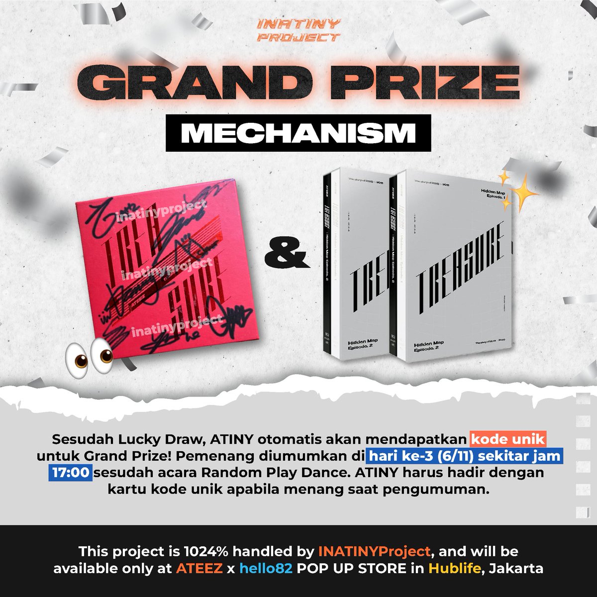 #LUCKY_8💎 1024% by INATINYProject!

Find us at 'FAN-ZONE by ATINY' corner in #ATEEZ x hello82 Pop-up Store in Jakarta, Indonesia!🇮🇩 (4-6th Nov'22) 🙌 

Semua ATINY yang hadir bisa ikutan loh! Untuk informasi lebih detail; bisa check poster yah~ 
#BreakThePopup_ID #HublifeJakarta