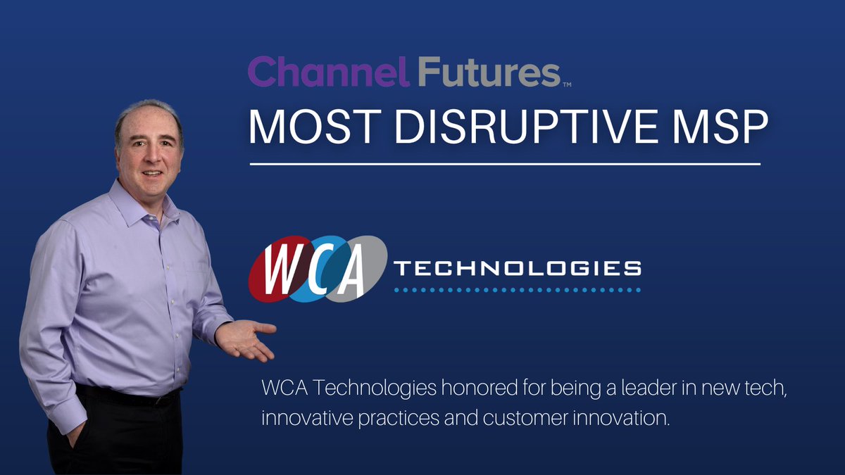 WCATech's tweet image. We &quot;disrupt&quot; your Thursday morning with an announcement...@WCAtech has been named among the channel&apos;s Most Disruptive MSPs by @ChannelFutures. 

#WCATech is proud of be among the 25 MSPs who are pushing boundaries and leading the industry in innovation. Thanks for the honor!
