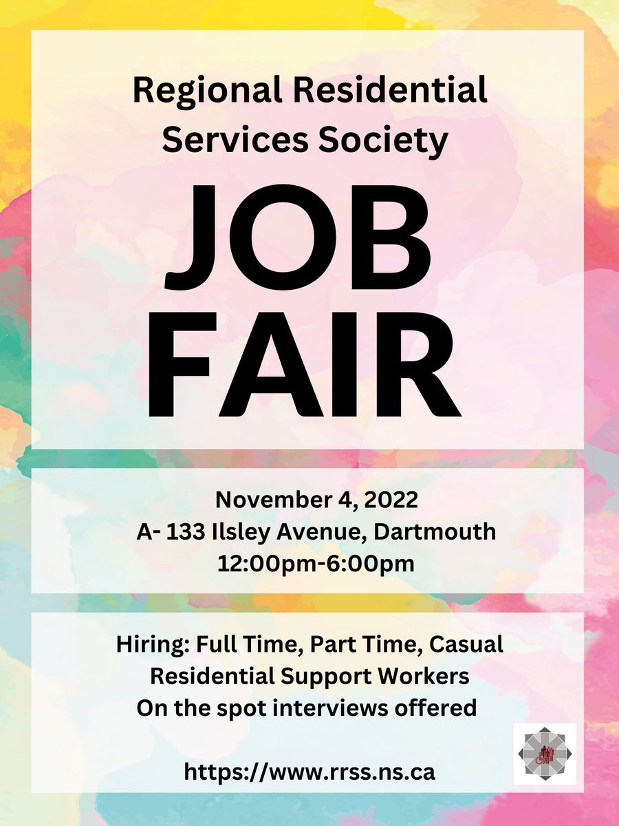 Regional Residential Services Society (RRSS) is holding a Job Fair on Friday November 4, 12pm-6pm at A-133 Ilsley Ave in Dartmouth. RRSS offers residential choices that support the individual dreams and goals of adults with intellectual disabilities. rrss.ns.ca