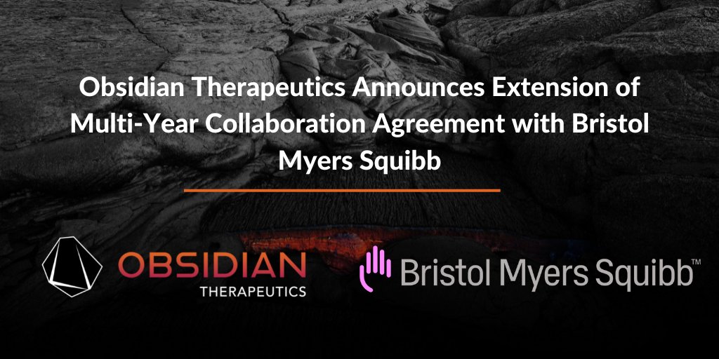 Obsidian Therapeutics (@obsidian_tx) on Twitter photo Today we announced the extension of our multi-year strategic collaboration with @BMSnews for the discovery and development of novel, regulated cell therapies that utilize our cytoDRiVE technology! 
 
Read more: obsidiantx.com/news-releases/…
 
#CGT #celltherapy Today we announced the extension of our multi-year strategic collaboration with @BMSnews for the discovery and development of novel, regulated cell therapies that utilize our cytoDRiVE technology! 
 
Read more: obsidiantx.com/news-releases/…
 
#CGT #celltherapy