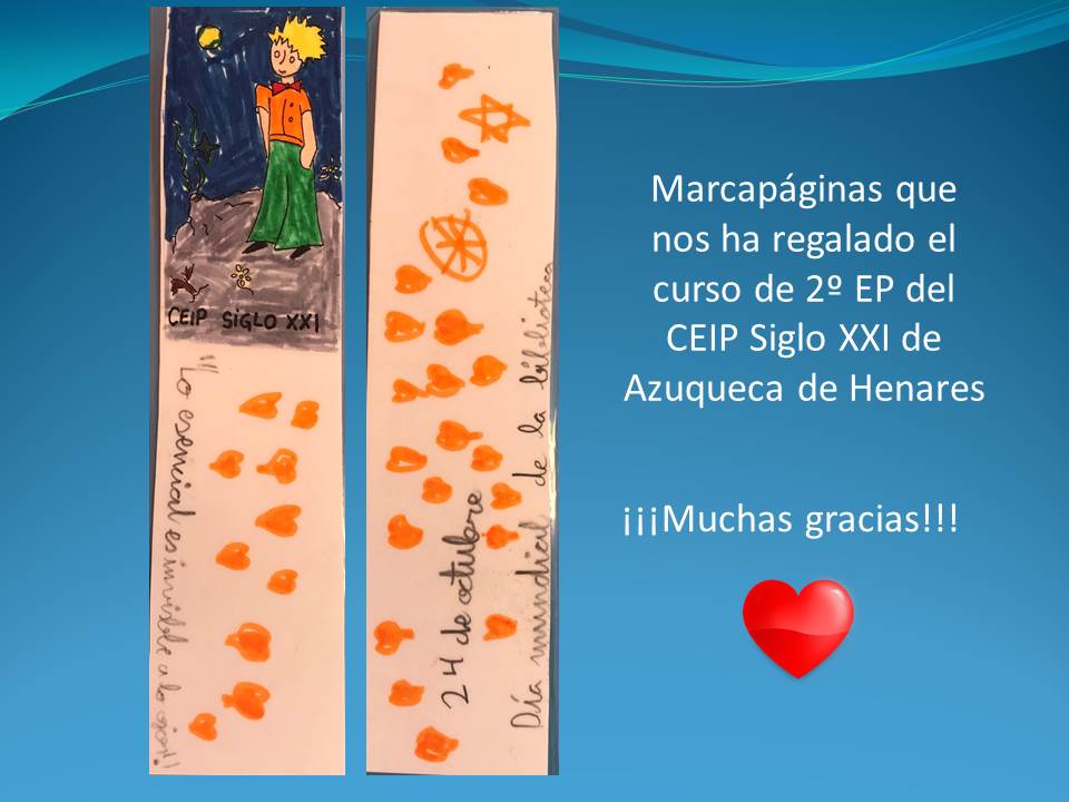 Hoy hemos recibido la visita de 2º EP del <a href="/ColegioXXI/">Siglo XXI</a>  
Venían a conocer la #BibliotecaDeAzuqueca y han tenido el detallazo de regalarnos un marcapáginas por el #DíaDeLasBibliotecas que han hecho en clase
❗️Muchas graciassss❗️ 
Nos ha encantado😊
👏👏👏
#FormaciónDeUsuarios