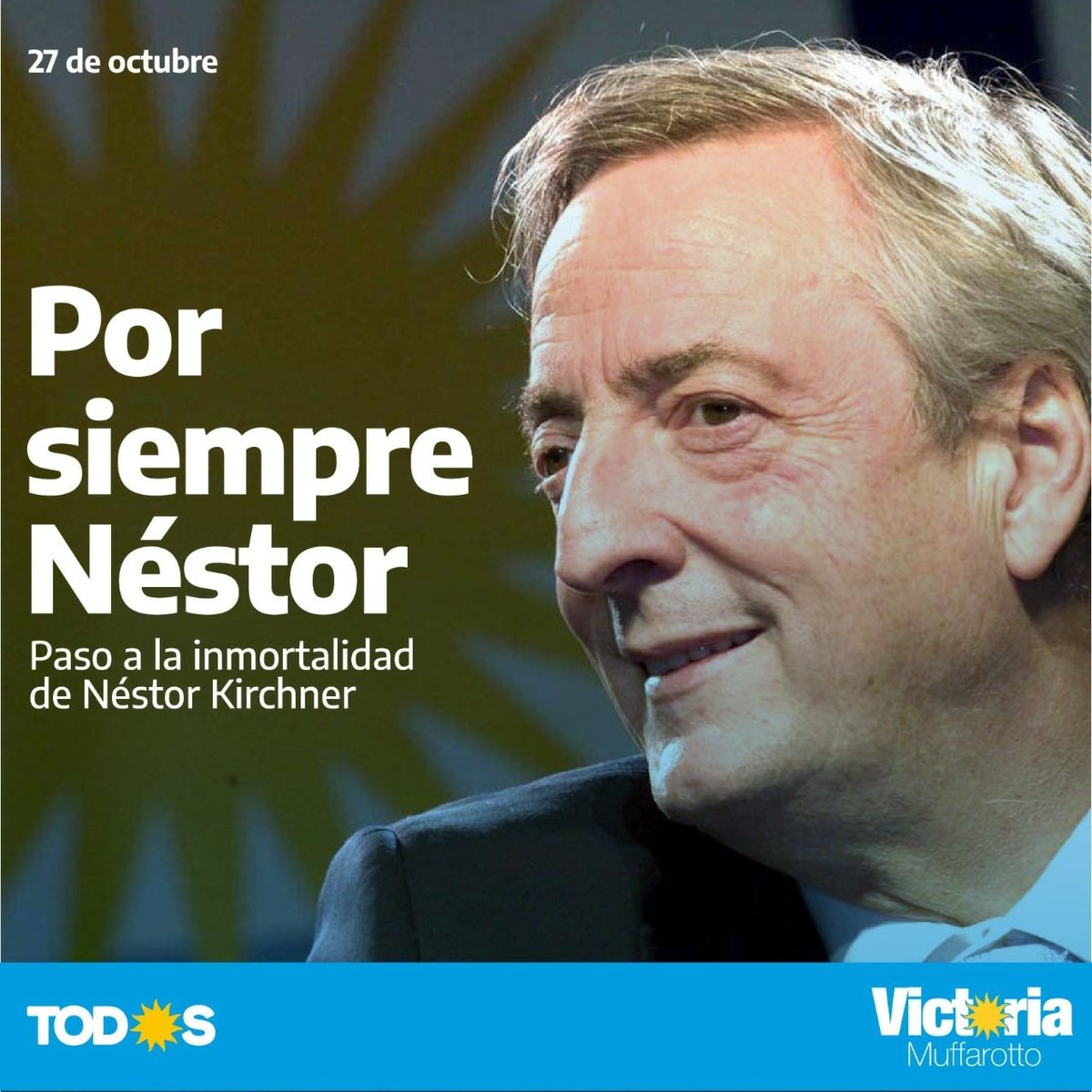 #NestorViveEnElPueblo 

Hoy recordamos al hombre que fue capaz de devolver a nuestra Argentina el sentido de justicia social y soberanía política. 

El que construyó con ideas y convicciones una nueva esperanza para miles de jóvenes.

#27DeOctubre #NestorVive 
#PorSiempreNestor❤️