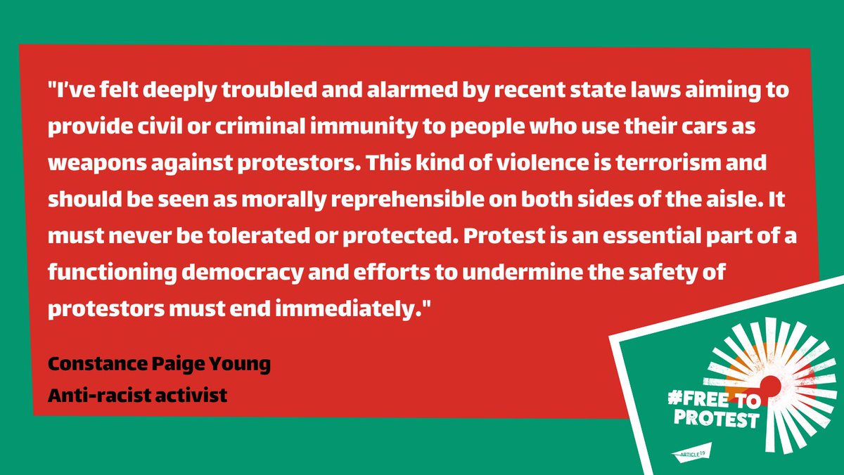 “Law enforcement officers in Charlottesville failed to act competently or humanely... They refused to provide any type of assistance whatsoever' - activist Constance Paige Young Read our report on the threat to the #RightToProtest in the US article19.org/resources/usa-… #FreeToProtest