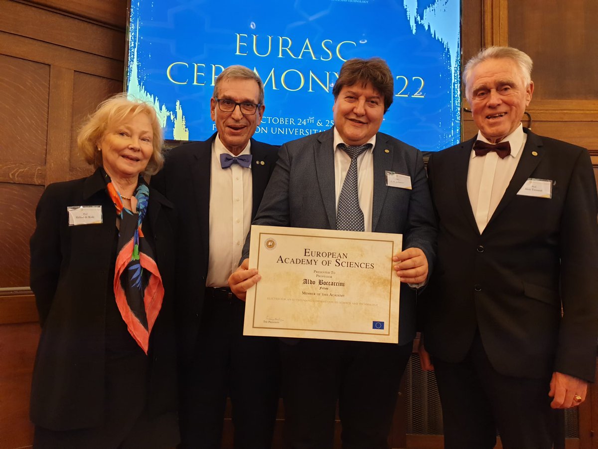 Now it is official: @Boccaccini_Lab @UniFAU elected Fellow of the 🇪🇺European Academy of Sciences @eur_sc at the Ceremony 2022 in Brussels 🇧🇪 It is a true honor. Looking forward to working together with academy members to promote science and technology themes in our society.