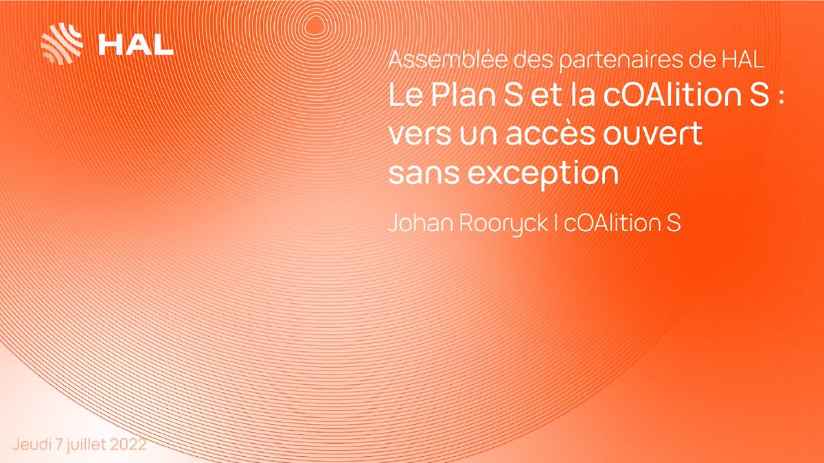 À l'occasion de l'Assemblée des partenaires 2022, @JohanRooryck a présenté le Plan S et la @cOAlitionS_OA, pour un accès ouvert sans exception. Le replay est disponible sur Youtube et Canal-U : canal-u.tv/chaines/ccsd/l… #scienceouverte #OpenAccess #RetainYourRights