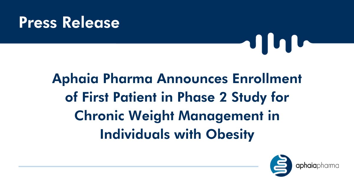 AphaiaPharma's tweet photo. Today, we announced that we enrolled the first patient in a Phase 2 #ClinicalTrial evaluating the safety and efficacy of our precision-targeted #DrugDelivery technology to induce weight loss in individuals with #obesity. Learn more here: https://t.co/ejopfc4i47 https://t.co/T5zzKXzNJ1