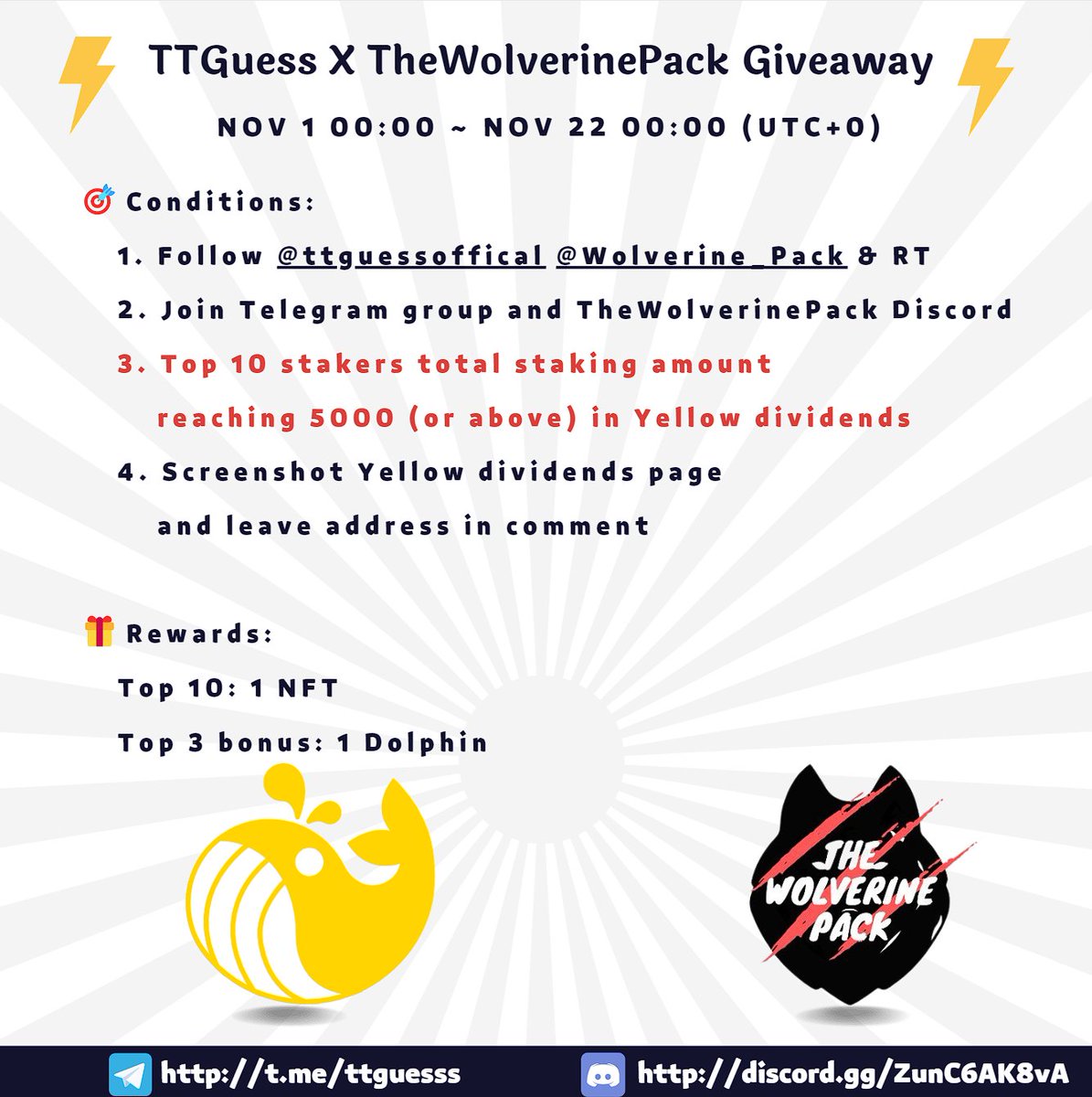 ttguessofficial's tweet photo. #TTGuess X #TheWolverinePack Giveaway
Join and draw FREE 10 #NFT and 3 #Dolphin !!

👉TTGuess Telegram group: https://t.co/x0tJRpNZ7f
👉TheWolverinePack Discord: https://t.co/IJxSOUKSsD https://t.co/d8p7uLmu9E