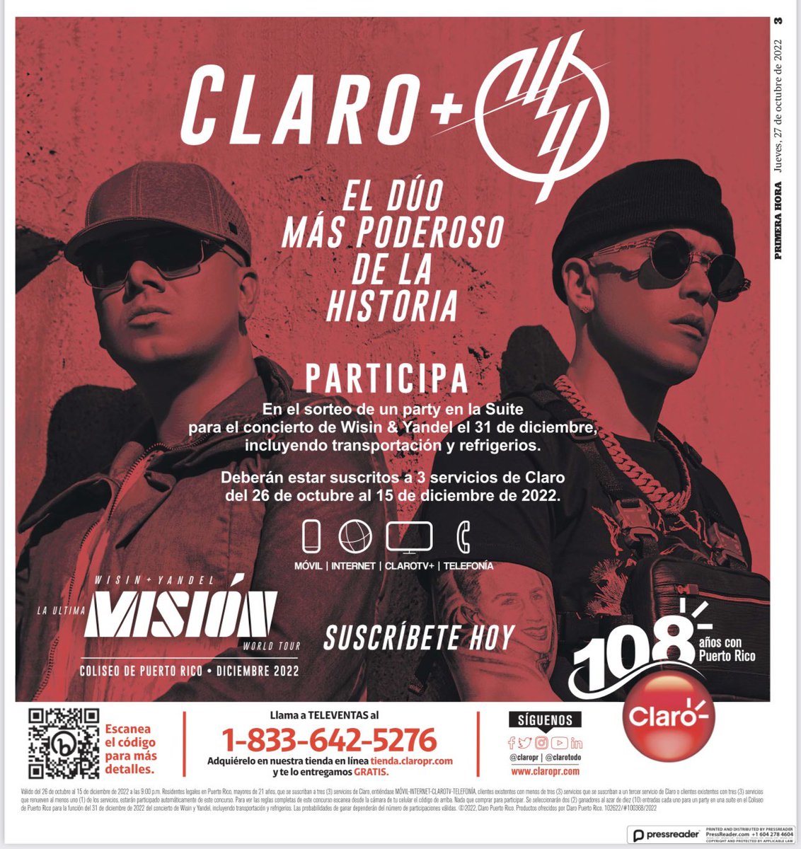 Clientes de <a href="/clarotodo/">Claro Puerto Rico</a> podrán ganar el mejor party junto a su familia para despedir el año 2022 junto a <a href="/wisinyyandel/">El Dúo de la Historia</a> 🔥🇵🇷🎉🥂🍾