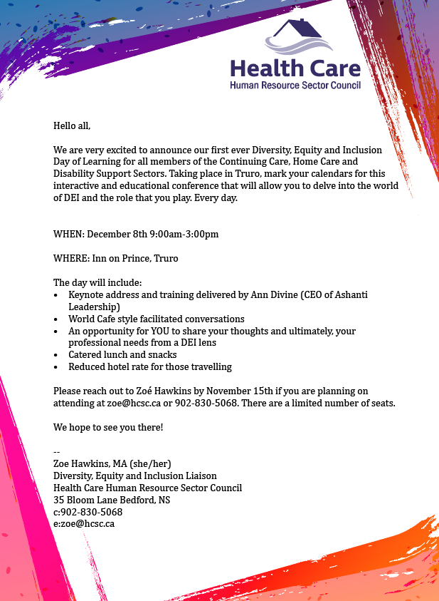 We are hosting our first ever Diversity, Equity and Inclusion Day-Of-Learning - contact Zoe if you are interested in attending.