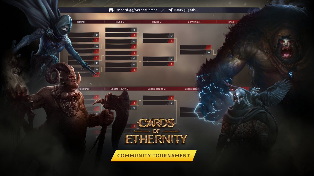 ⚔Cards of Ethernity: Tournament⚔

🧙‍♂️Join us today for another CoE Tournament, joined by friends from GUgods 

🐲Join in or spectate &amp; be in with a chance to secure a closed beta key!

⏰Starts 16:20 CET Today at discord.gg/h4FEKzguMM

#AetherGames #tournament #GameFi #Crypto