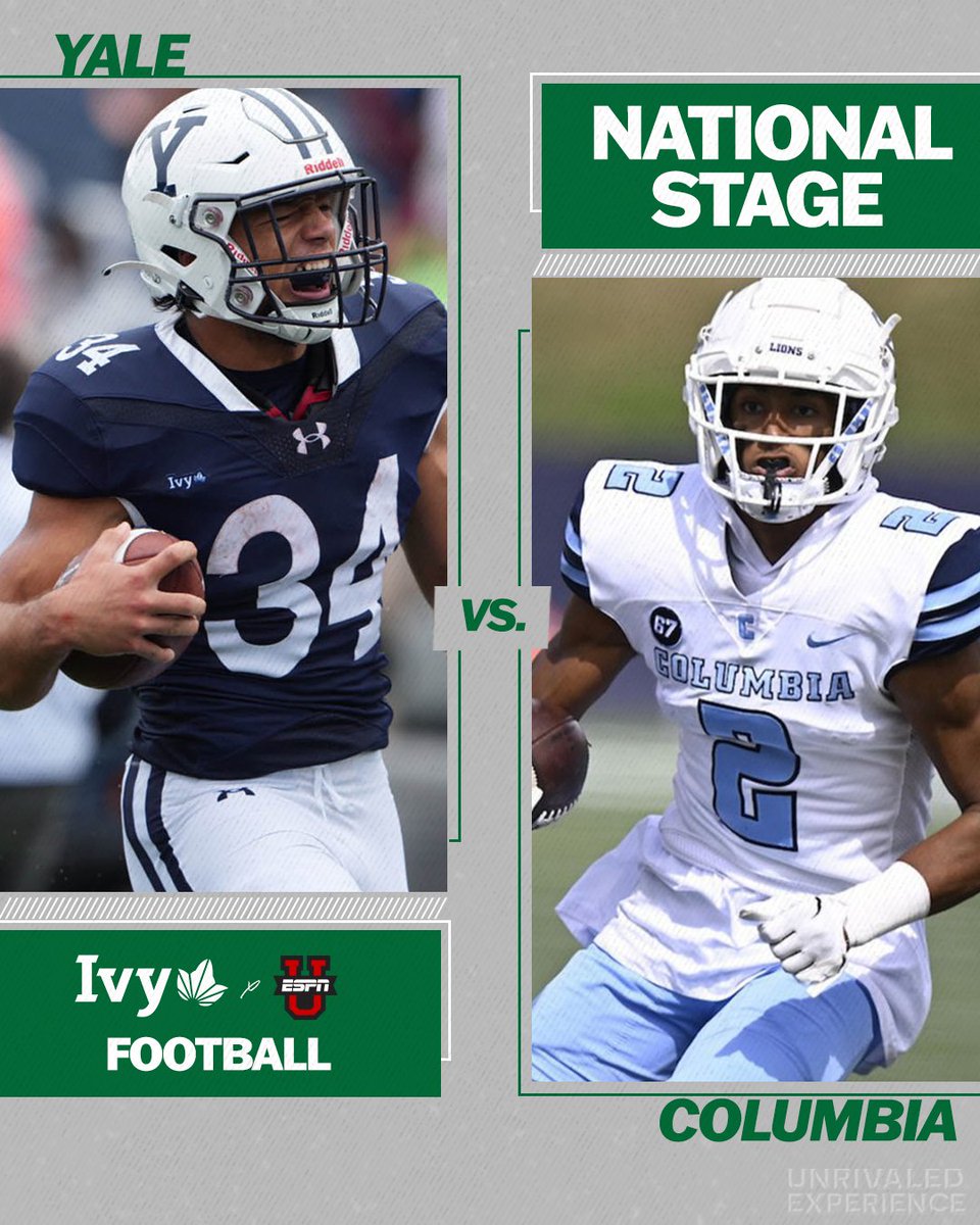 BIG CITY, BRIGHT LIGHTS. The bright lights of New York City await a nationally-televised Friday night showdown between @YaleFootball and @CULionsFB. Kickoff is set for 6:30 p.m. on ESPNU. 🌿🏈