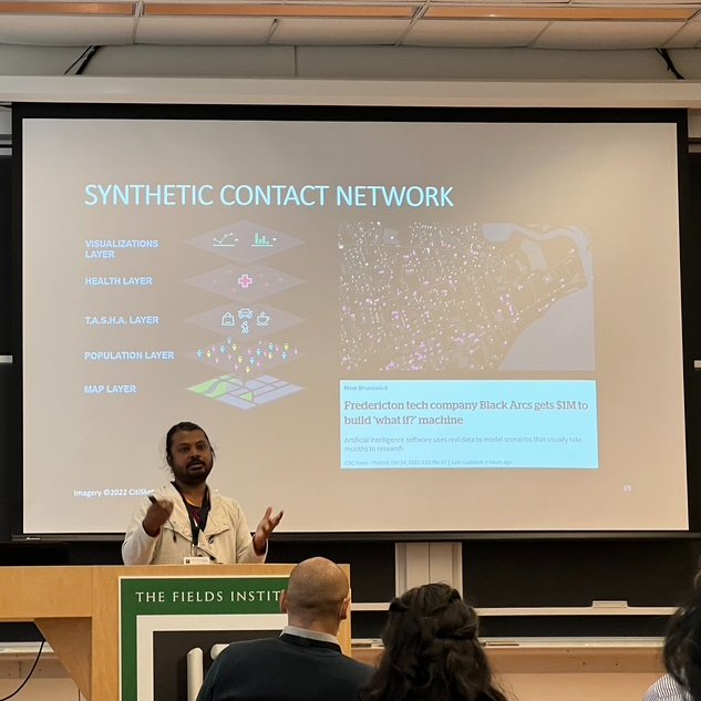 ssseahra's tweet photo. Nice #MfPHest poster session at the @FieldsInstitute.  Team did a great job presenting joint work with the @blackarcs on pandemic modelling https://t.co/4tqbNckii8