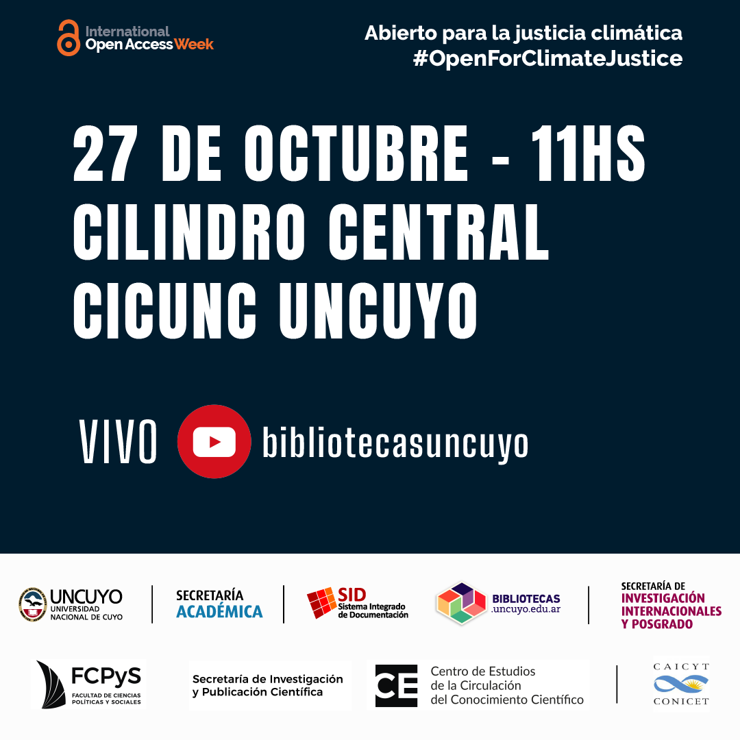 "Acceso Abierto y Ciencia Abierta". Actividad en el marco de la Semana Internacional del Acceso Abierto 2022. Seguí la transmisión del evento a través del canal de YouTube. youtube.com/bibliotecasunc…

#OAWeek2022
#OpenForClimateJustice