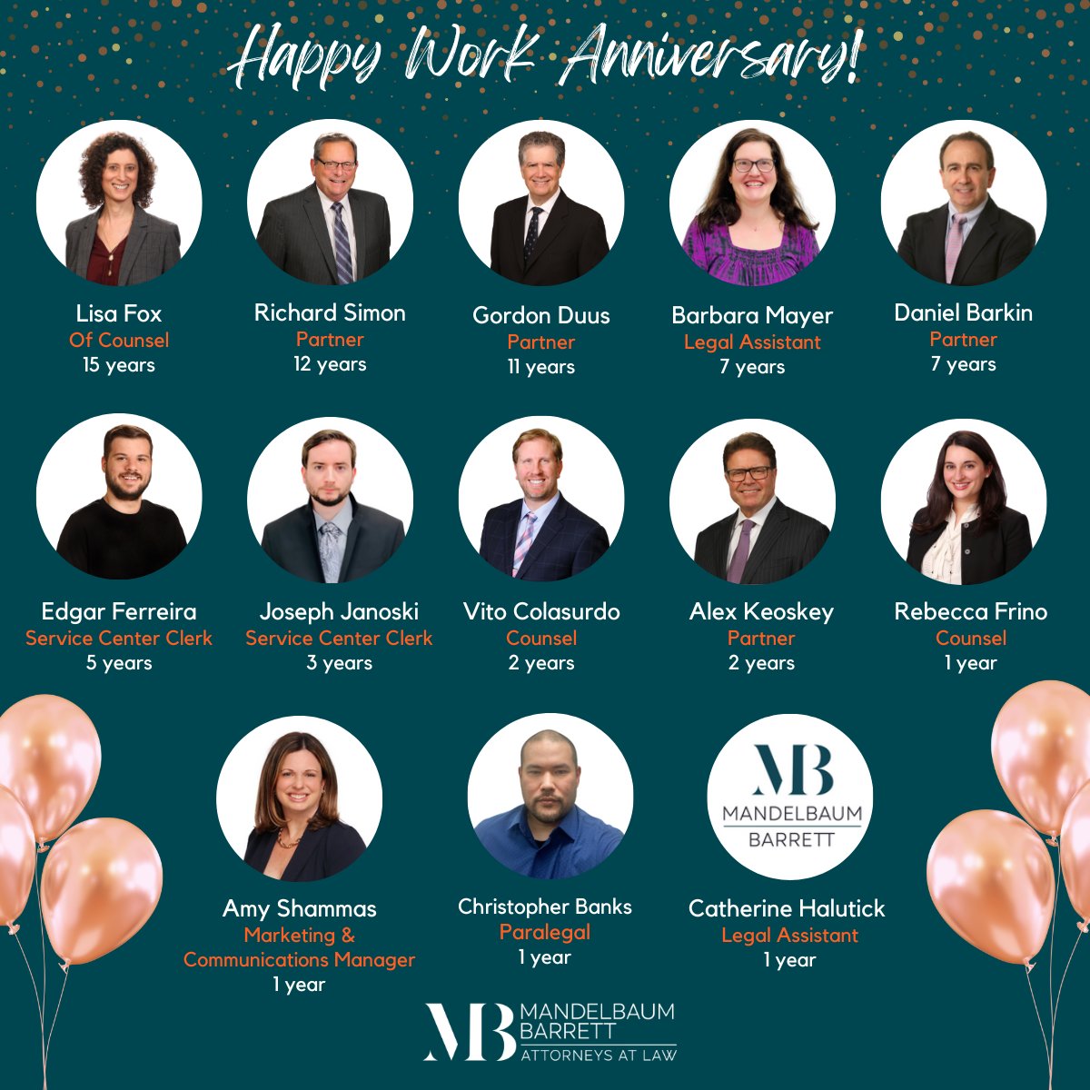 MandelbaumLaw's tweet photo. Happy Anniversary!๐
Congratulations to these valuable members celebrating their work anniversary in October. We truly are grateful for their dedication, support, and commitment to the firm and our clients. Make sure to wish them #congrats below!
#workanniversary #TeamMandelbaum https://t.co/U0IGZjP3AH
