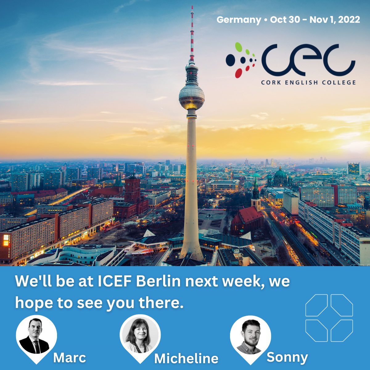MarcCullen's tweet photo. Looking forward to our first face to face ICEF Berlin in a while .. call to table KA 9 to have a chat with Micheline, Sonny or myself . https://t.co/6cYnCneHEM