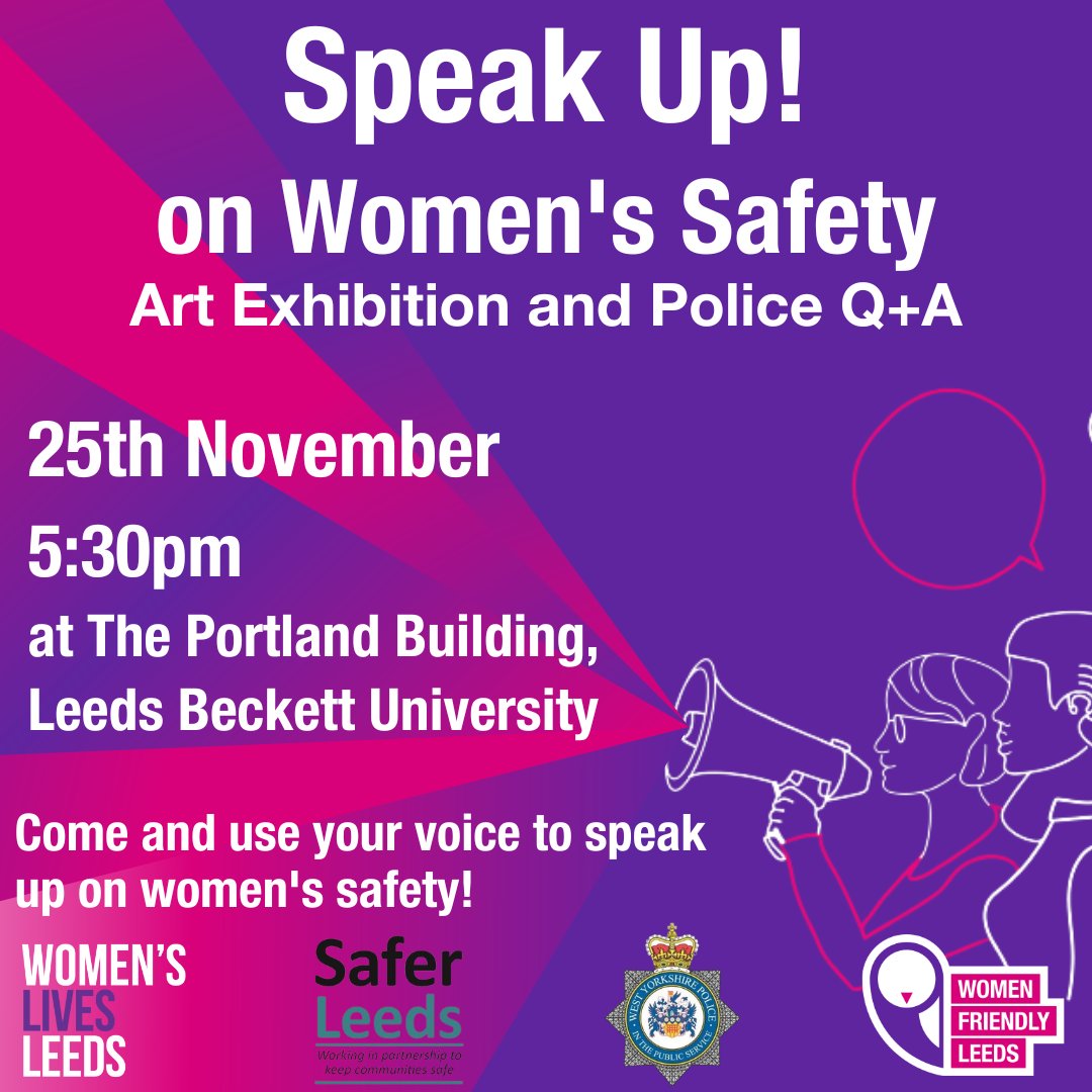 Join us as we speak up on women's safety! At our Speak Up! event we'll be showcasing an exhibition of activist art on the theme of women's safety. We'll also be hosting a Q+A with Det Supt Lee Berry. Sign up to attend here: eventbrite.co.uk/e/speak-up-on-…