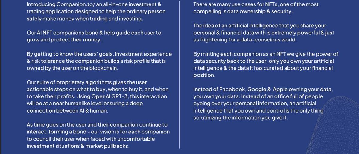 paulbaggaley2's tweet photo. @Companion_to still on the daily climb. Finding it’s floor around the 9 cents mark. 

Check out this info centred around the new #AI trading buddy. 

The technology is incredible. 

#SOL #exchange #wallet #trading #Cryptocurency #BTC #Solana #Etherum #investing #companion #LFG https://t.co/PAUuwC0USp