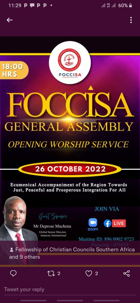 Dr Tinashe Gumbo (@drtinashegumbo1) on Twitter photo My Brother <a href="/DeproseM/">Deprose Muchena</a> did not disappoint. He is sharp, clear, and on point always. Thank you <a href="/zccinzim/">Zimbabwe Council of Churches</a> <a href="/foccissa/">Fellowship of Christian Councils Southern Africa</a> <a href="/kennethmtata/">Rev Dr Kenneth Mtata</a> My Brother <a href="/DeproseM/">Deprose Muchena</a> did not disappoint. He is sharp, clear, and on point always. Thank you <a href="/zccinzim/">Zimbabwe Council of Churches</a> <a href="/foccissa/">Fellowship of Christian Councils Southern Africa</a> <a href="/kennethmtata/">Rev Dr Kenneth Mtata</a>
