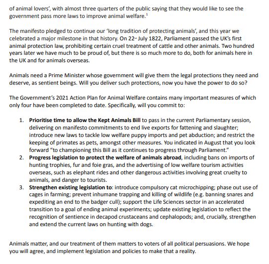 Alongside 32 other organisations we have written to @RishiSunak asking him to deliver the Government’s Action Plan for Animal Welfare. @10DowningStreet, the public expects legislation.