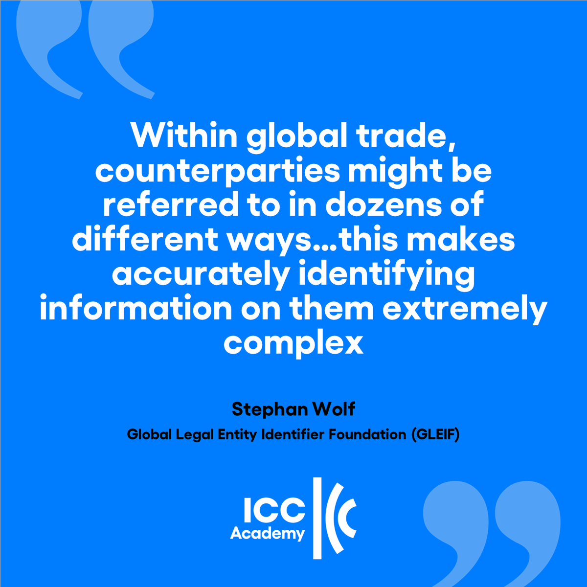 ICC Academy (@theiccacademy) on Twitter photo Next up in our series of interviews with the 20 course authors from our Certificate in Digital Trade Strategy, is Stephan Wolf, CEO, <a href="/GLEIF/">Global Legal Entity Identifier Foundation (GLEIF)</a>. Stephan discusses the issue of corporate digital identity and how LEIs help determine “who is who” in global trade. icc.academy/lei-supply-cha… Next up in our series of interviews with the 20 course authors from our Certificate in Digital Trade Strategy, is Stephan Wolf, CEO, <a href="/GLEIF/">Global Legal Entity Identifier Foundation (GLEIF)</a>. Stephan discusses the issue of corporate digital identity and how LEIs help determine “who is who” in global trade. icc.academy/lei-supply-cha…