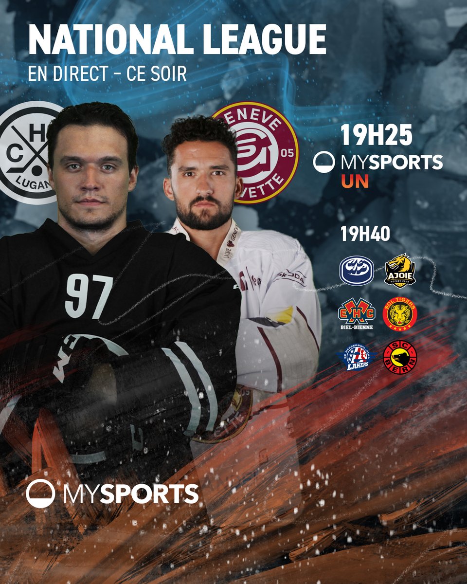 MySports_CH_fr's tweet photo. 4️⃣ rencontres ce soir en @NLch_official dont notre match studio entre le @OfficialHCL et le @officialGSHC!
Dès 19h25, retrouvez Alex, Stéphane et Serge Pelletier en plateau.
Les chaînes 📺:
#HCLGSHC UN
#HCAPHCA 2️⃣
#EHCBSCL 3️⃣
#SCRJSCB 5️⃣ https://t.co/7g4NonrQYA