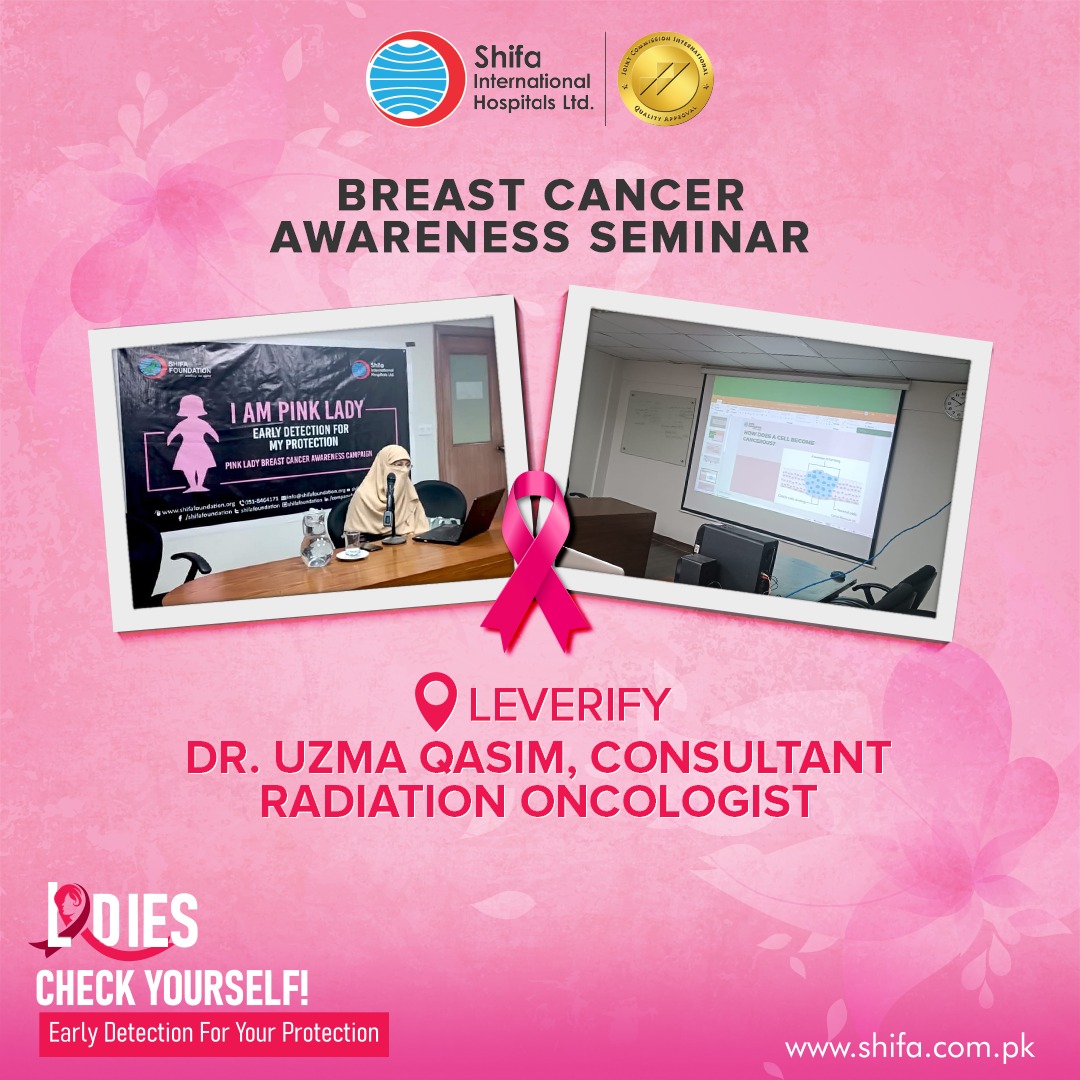 ShifaCares's tweet photo. Dr. Uzma Qasim, Consultant Radiation Oncologist of Shifa Int. Hospital gave a seminar on #BreastCancerAwareness at Leverify, organized by SIH. She shared her expertise on Breast Cancer and the importance of self-self-examination.
#ShifaInternationalHospital #ShifaCares #Pinktober https://t.co/GyuGUOiAjk