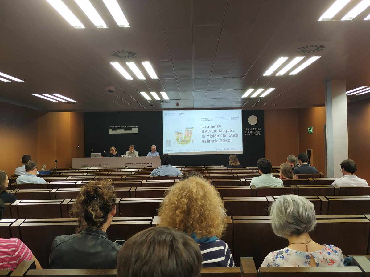 Hoy estamos en la <a href="/UPV/">Universitat Politècnica de València</a> asistiendo a la jornada "La alianza UPV Ciudad para la Misión Climática Valencia 2030" organizada por la <a href="/catenerg/">Cátedra de Transición Energética Urbana UPV</a>. 
Evento muy rico con un marco general sobre la #TransicionUrbana 
<a href="/AjuntamentVLC/">Ajuntament València</a> <a href="/GENERALITATVALE/">GENERALITAT VALENCIA</a>