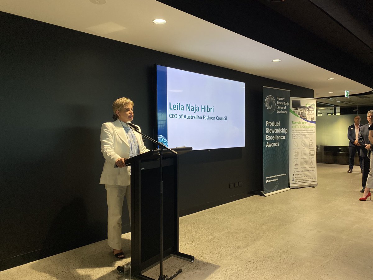 Wiweck's tweet photo. RT @AusFashCouncil: Honoured for Leila our CEO to be giving the keynote at the Product @StewardshipAu Excellence Awards. Hoping one day our #NationalClothingProductStewardshipScheme can be recognised with these great leading programs #circularity #circul… https://t.co/LPyIgsQ5Db