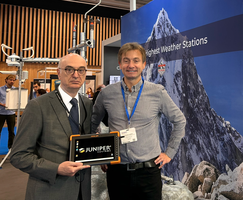 JuniperSysLtd's tweet photo. Our new #MesaPro 10-inch #Rugged Tablet was recently introduced @MetTechExpo in #Paris #France. It’s perfect for the harsh environments of #meteorology! https://t.co/CFLzoxk59R @campbellsci_fr #MesaPro #RockSolidFieldReady https://t.co/5A6OxCbaL5