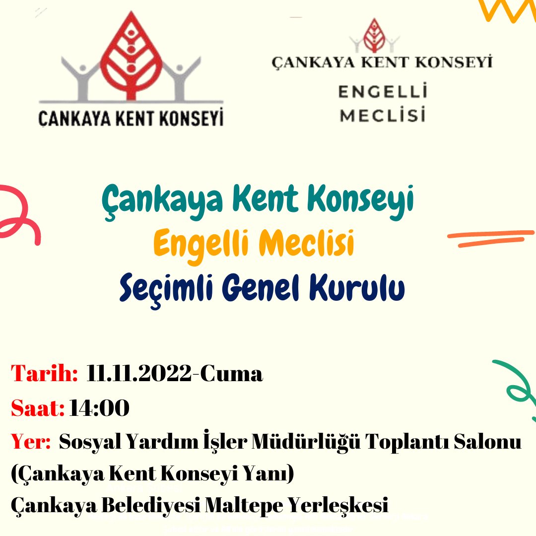 Etha2022's tweet photo. @cankayakonseyi Engelli Meclisi Genel Kurul Çağrısı yayınlandı
Genel Kurula katılmak isteyen kuruluşların aşağıdaki formu doldurmaları gerekmektedir.

Kayıt formunu doldurmak için son tarih 07.11.2022
https://t.co/ZXf5Rsrk3b
#çankaya #engelli #genelkurul https://t.co/q1p6KThipe