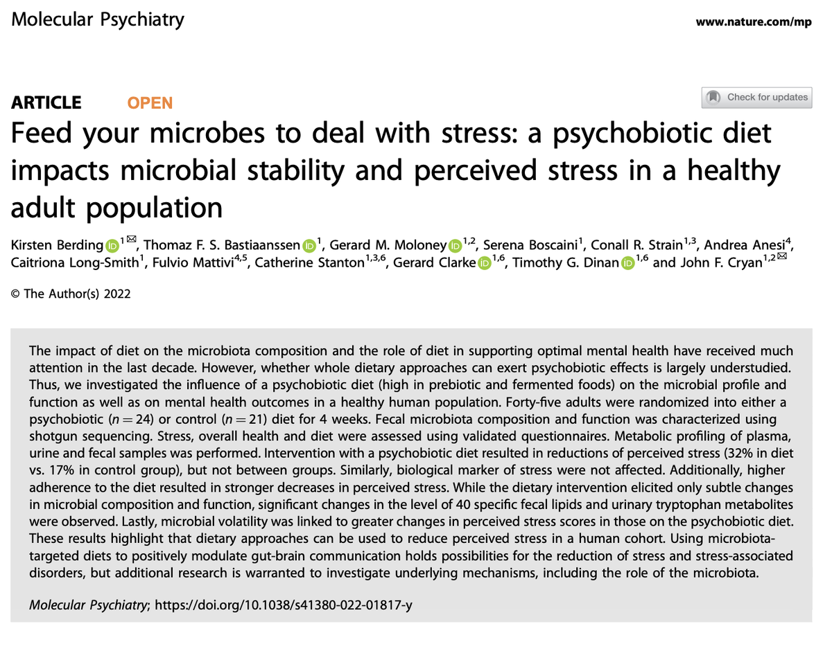 jfcryan's tweet photo. Feed your microbes to deal with stress: a psychobiotic diet impacts microbial stability and perceived stress in a healthy adult population 

Great to have this out -Big shout out to @BerdingHarold the postdoc/dietician who led the  study with @TedDinan &amp; I https://t.co/ncfAT7xQ6T https://t.co/QgsWbqdhgH