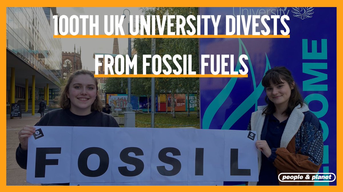🚨🚨 100th UK university goes Fossil Free!!! Coventry Uni fully divests from fossil fuels! 🔥 @covcampus Now we’re demanding the @UniSouthWales end its fossil fuel investments. Sign the petition 👉 bit.ly/3MDhEqe Keep us winning 👉 bit.ly/3SpICDe