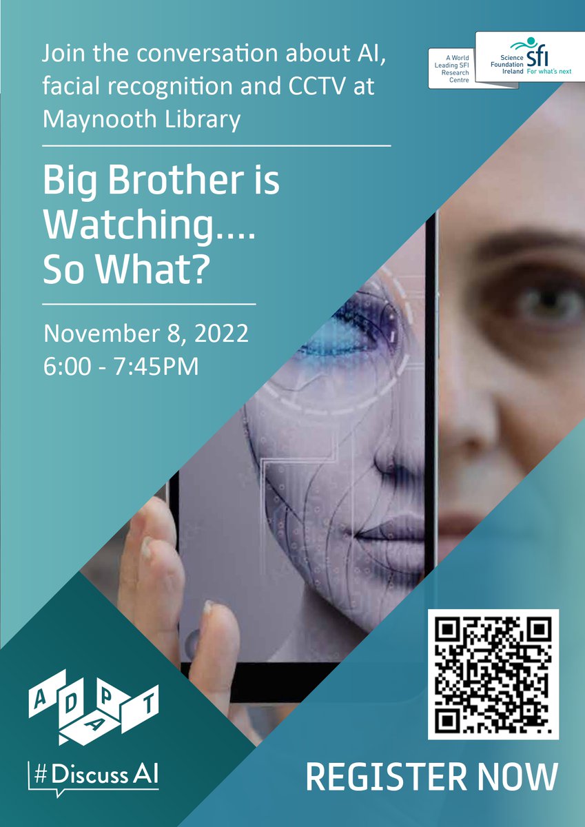 Join the conversation about Artificial Intelligence, facial recognition & CCTV! 📍Maynooth Library 📆8 November 2022 ⌚️6.00 - 7.45 🔗tickettailor.com/events/maynoot…