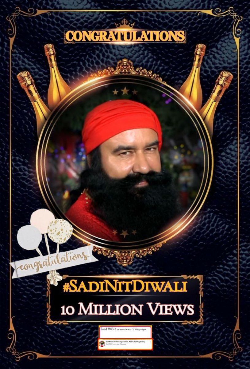 Yippee congratulations to all for the #10MViewsOnSadiNitDiwali song , which is sung by #SaintMSG . Voice of Saint Gurmeet Ram Rahim Ji is fabulous 👌 👏 👍 always.❤feeling very nice after listening 🎶 this spiritual song.