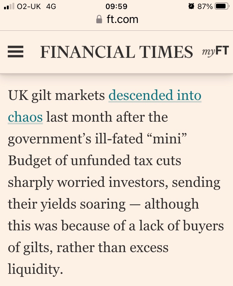 Every time the Sept UK fiscal events get mentioned w/o pension fund gilt doom loop I want to snarl. Article as a whole shows crucial importance of “critical macrofinance” as pioneered by @DanielaGabor ft.com/content/0eea1a…