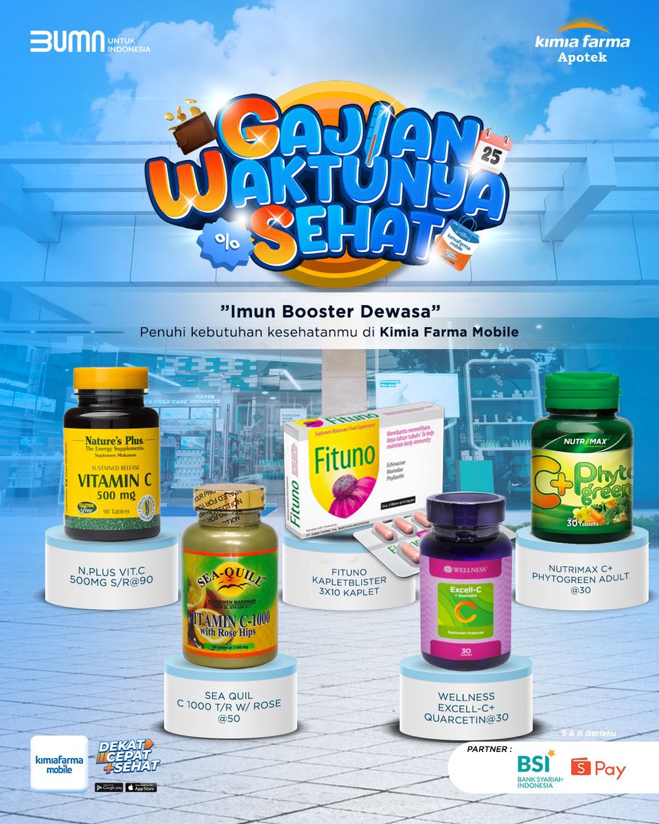 KFMobile_id's tweet photo. 💸 PAYDAY PAYDAY 💸

#GajianWaktunyaSehat saatnya self reward belanja vitamin favoritemu di Kimia Farma Mobile karena lagi ada banyak promo nih Sahabat Kaef!⚡

🔥Discount up to 40%
🔥Cashback up to 10% dari Bank BSI Hasanah
🔥Cashback Shopee Coin up to 15rb
🔥Free Delivery https://t.co/skx73Mx4XG