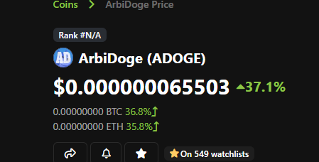 @moonshilla You are on the wrong $Doge tho bro 😅 Check $ADOGE ('Arbitrum Doge'). $500k mcap,safe,great distribution and is the #1 oldest token on Arbitrum ever. Arbitrum about to announce the token launch next week...iykyk. Tg: t.me/arbidoge Chart: dexscreener.com/arbitrum/0x11e…