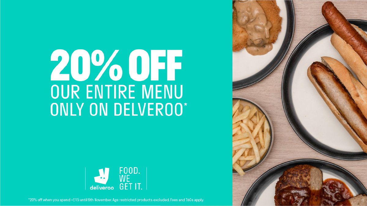Not long left to get 20% off your entire order with Deliveroo.

Offer ends on the 6th November!
Min Spend of £15

#bratwurst #deliveroo #germanfood