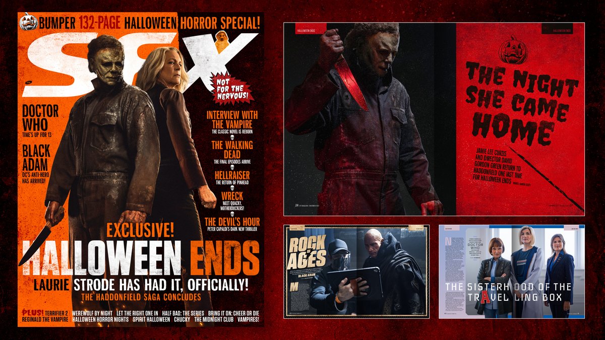 SFX 358, in UK shops now, is a bumper-sized horror special, with 32 extra pages. On the cover: Halloween Ends. Also inside: The Devil's Hour, Interview With The Vampire, Doctor Who, Black Adam, and lots more! More info: trib.al/JSWVViP Buy online: trib.al/RpmNZcN