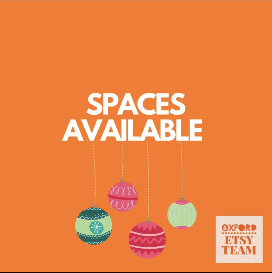 We still have spaces available for the Christmas market on Saturday 3rd &amp; Sunday 4th December 10am-4pm. This year we are also accepting food sellers, spread the word! 

Vintage, handmade, craft supplies &amp; local produce. Message for the application form: oxfordetsy@gmail.com