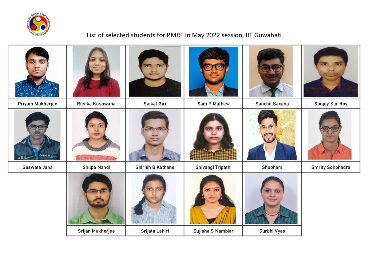 34 students of @IITGuwahati ( 4 under Direct entry ) have been selected for the Prime Minister's Research Fellows (#PMRF) in May 2022 session. Congratulations to the students !!