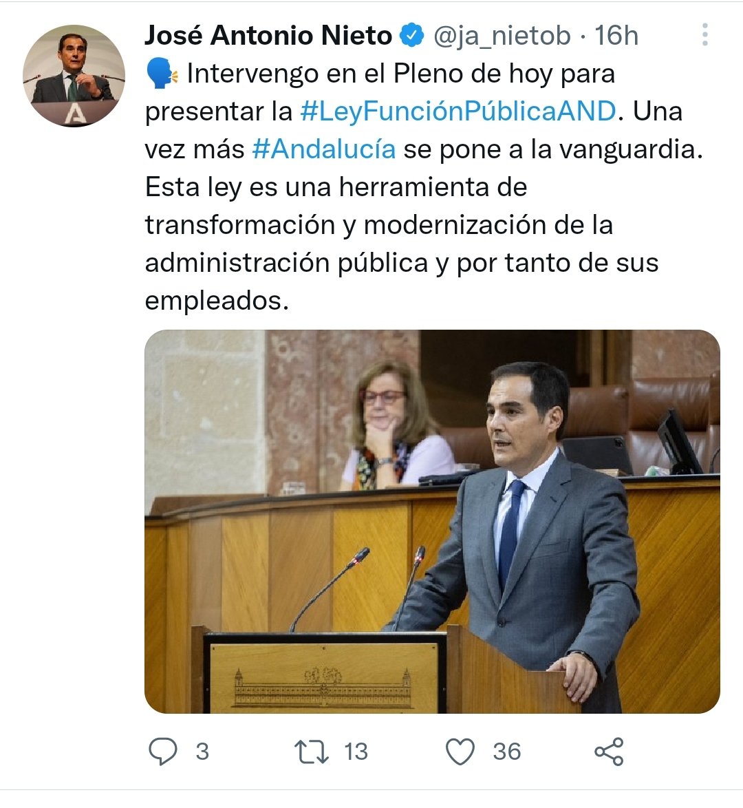 Habrá aprovechado <a href="/ja_nietob/">José Antonio Nieto</a> su intervención sobre la #LeyFunciónPúblicaAND para decir que gracias a ella los enchufados de anteriores gobiernos podrán hacer tareas hasta ahora reservadas a personal funcionario?