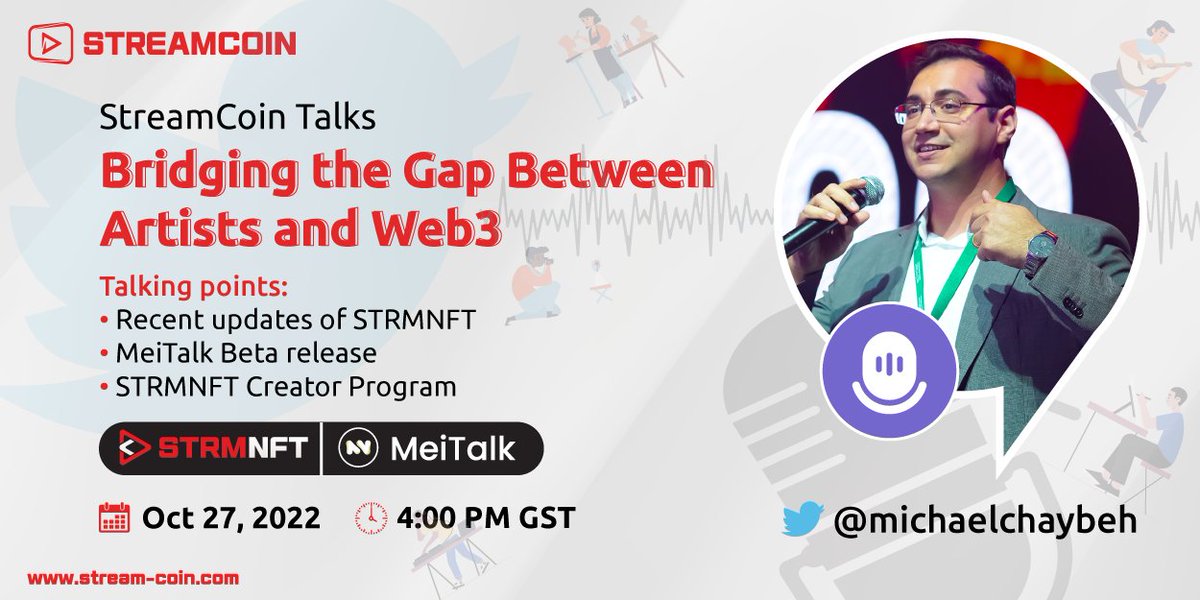 StreamCoin (@streamcoin_strm) on Twitter photo Today, October 27, at 4:00 PM (GST), <a href="/michaelchaybeh/">Michael Ein Chaybeh</a>, CEO of <a href="/streamcoin_strm/">StreamCoin</a> will go live on the next StreamCoin Talks: Bridging the Gap Between Artists and Web3.
🔔 Set a reminder to get notified: x.com/i/spaces/1Mnxn…
#StreamCoin #STRM #TwitterSpaces Today, October 27, at 4:00 PM (GST), <a href="/michaelchaybeh/">Michael Ein Chaybeh</a>, CEO of <a href="/streamcoin_strm/">StreamCoin</a> will go live on the next StreamCoin Talks: Bridging the Gap Between Artists and Web3.
🔔 Set a reminder to get notified: x.com/i/spaces/1Mnxn…
#StreamCoin #STRM #TwitterSpaces