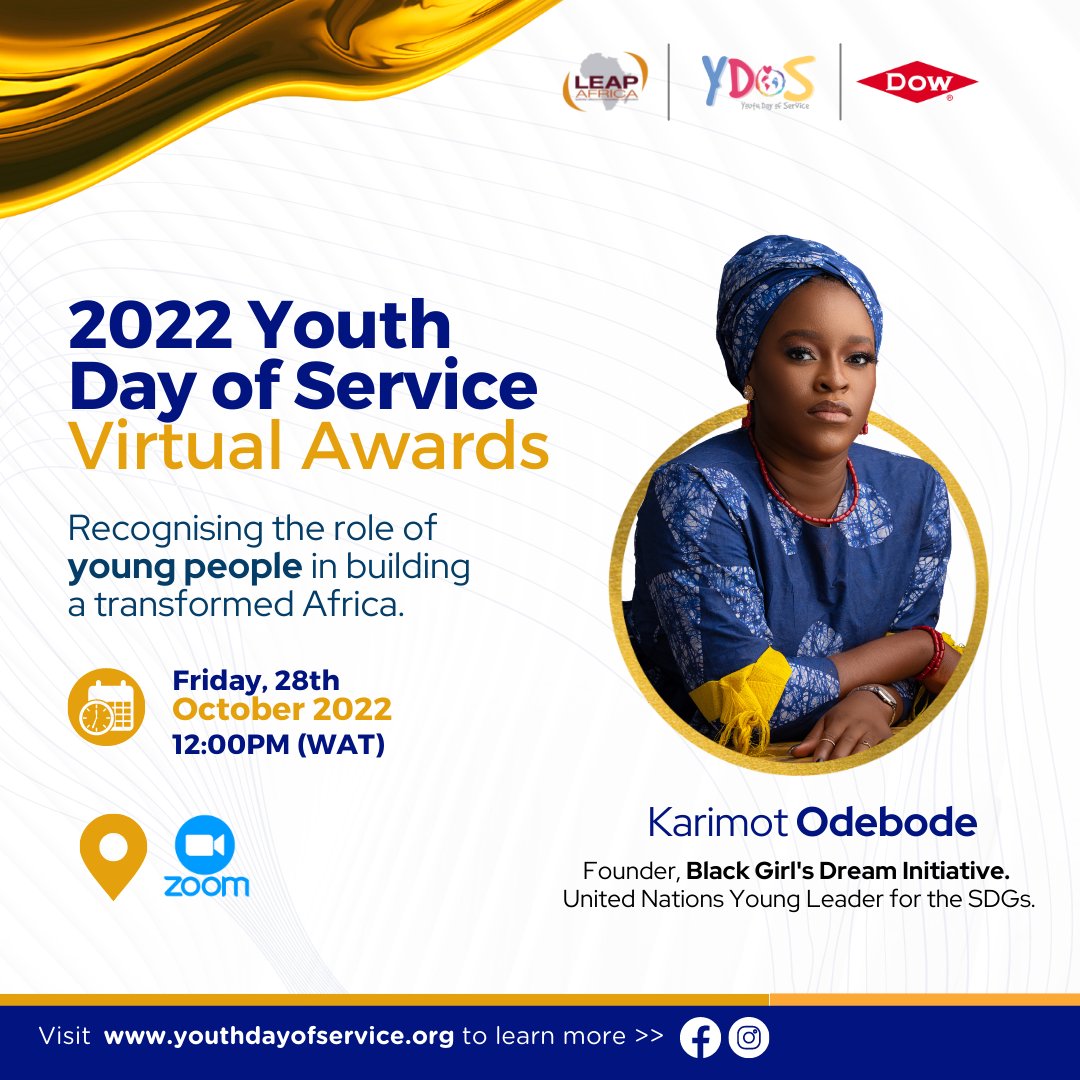 YouthDoS's tweet photo. Join @Lady_karimah tomorrow at 12 PM (WAT) as she leads conversations on recognising the role of young people in building a transformed Africa. 

Join us by registering with the link https://t.co/8AXQOR0c16 

#YDOS2022 #youthdayofservice #youthfulandUseful #africa #leapafrica https://t.co/1UsVR7lZXJ