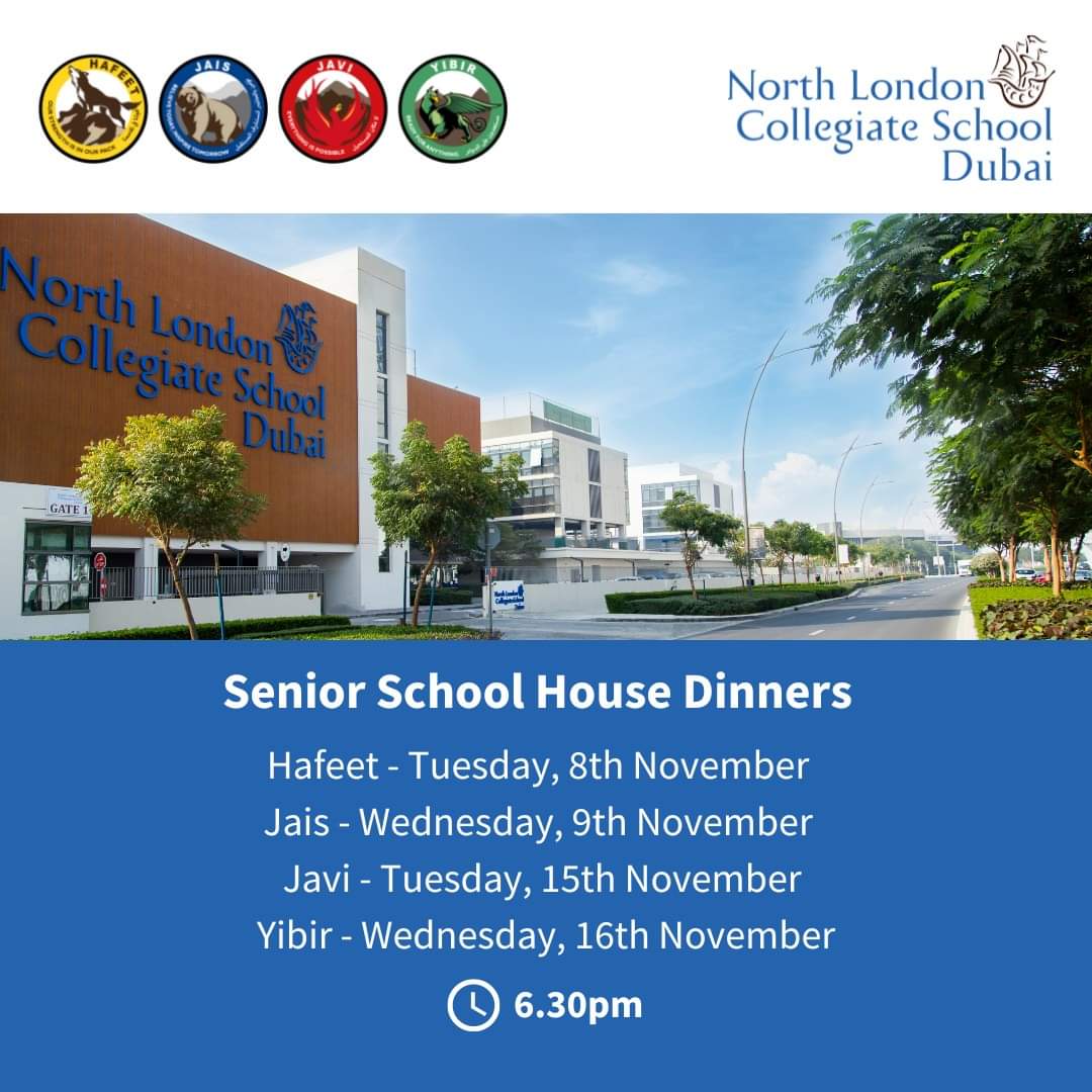 NLCSDubai's tweet photo. We are delighted to invite parents and staff for our annual House Dinners.
This will be a wonderful opportunity for parents and staff within the same House to socialise and have dinner together.
Save the date!
#NLCSDubai #HouseHafeet #HouseJais #HouseJavi #HouseYibir https://t.co/Hv1AFizWkd